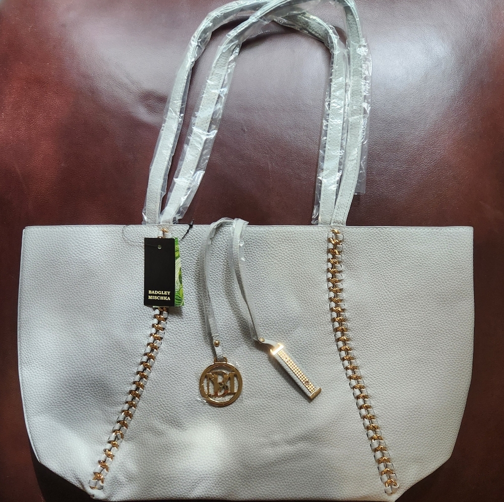 Badgley Mischka vegan leather grey tote bag